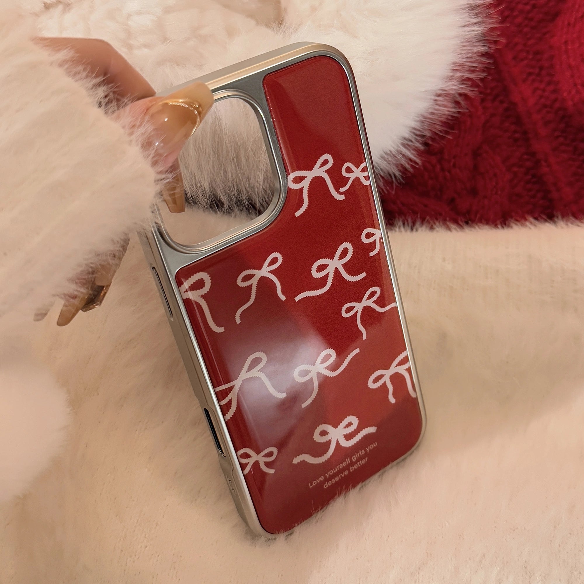 Wine & White Ribbon - iPhone Case
